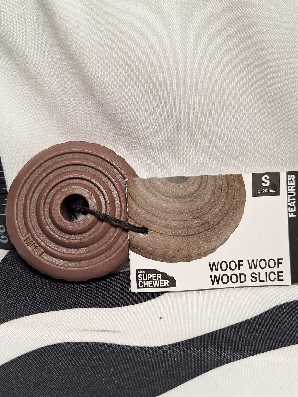 NWT Bark Super Chewer Woof Woof Wood Slice Dog Toy S
